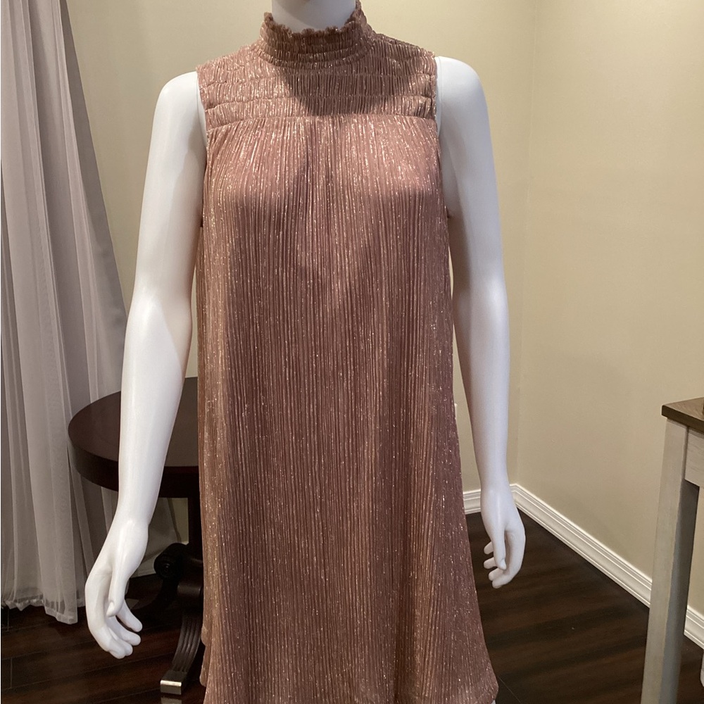 Nine West Gold Pleated Sheath Mini Dress